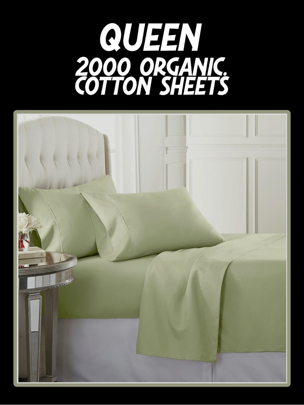 NIB 4 PC 2000 ORGANIC COTTON SHEET SET - QUEEN